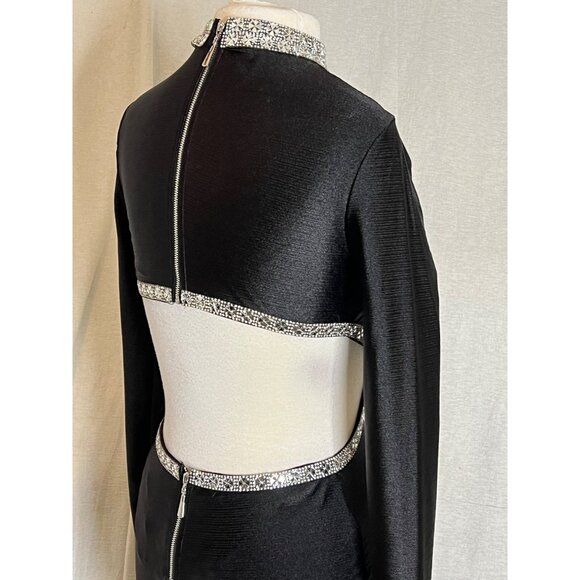 Fashion Nova Black Long Sleeve Backless Dress With Rhinestone Trim Evening  flaw - Picture 12 of 16